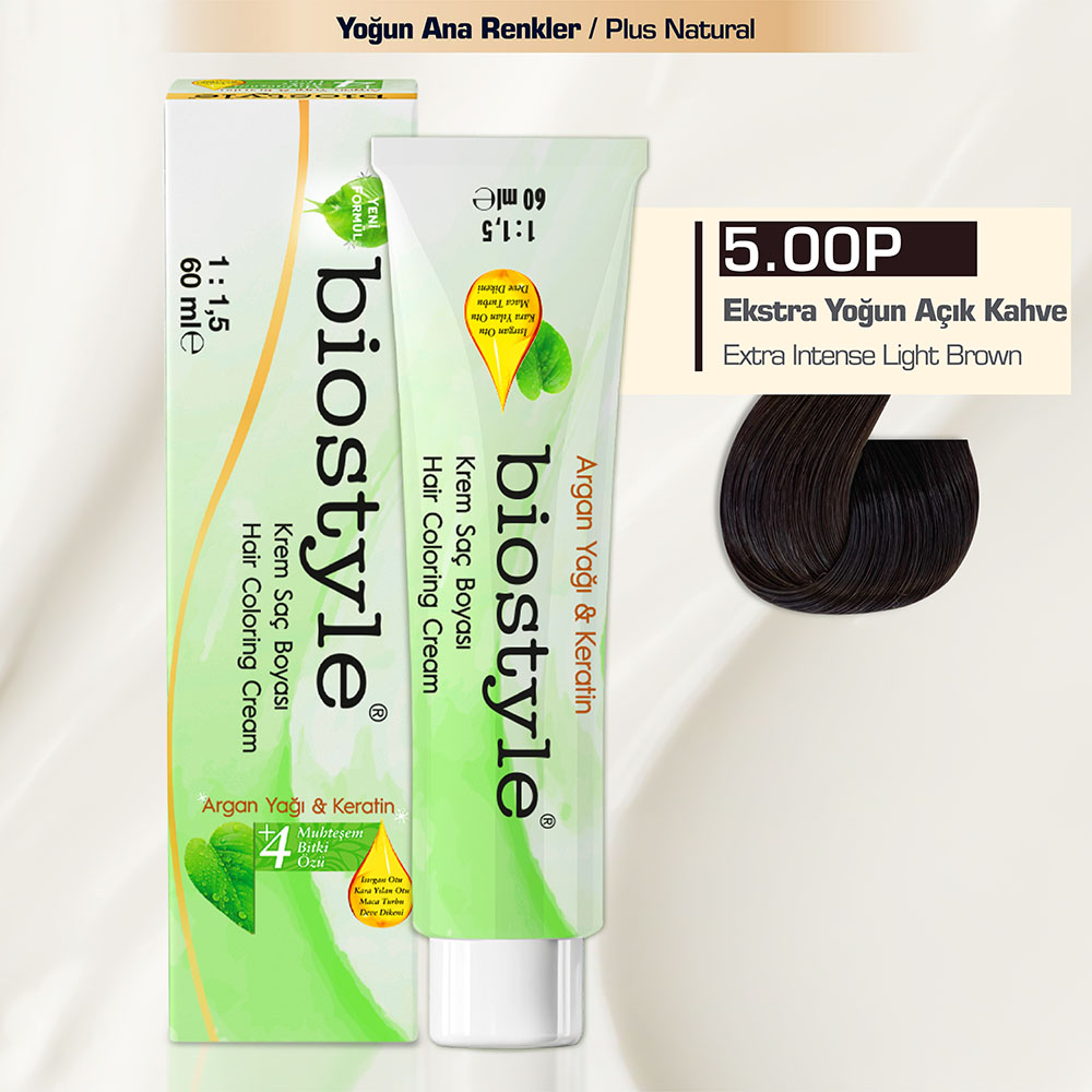 Biostyle 5.00P Ekstra Yoğun Açık Kahve biostyle-5.00P-ekstra-yogun-acik-kahve-profesyonel-krem-sac-boyasi